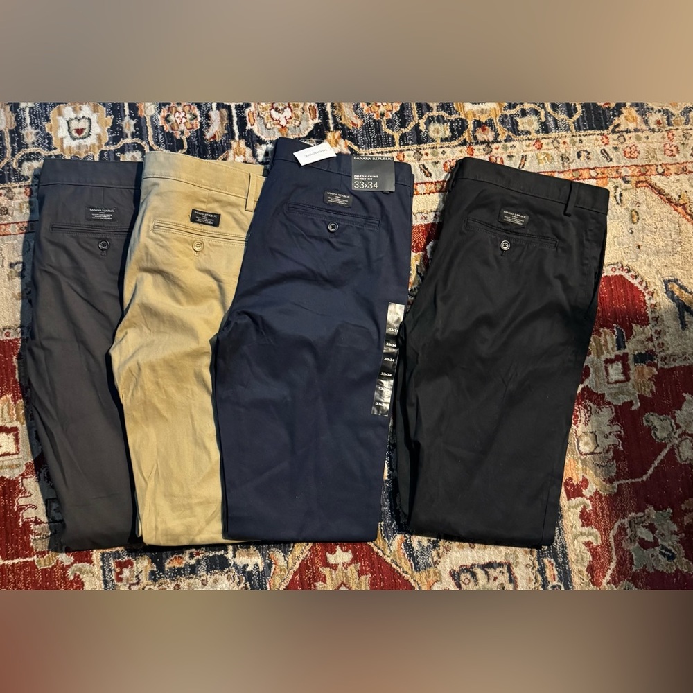 Banana Republic Fulton Chino Pants Men’s 33 Waist 34 Length Lot Of 4 Colors